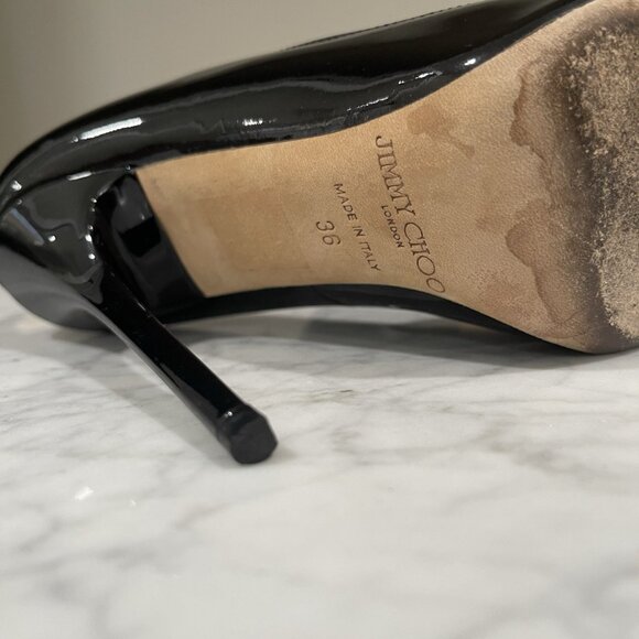 Jimmy Choo Anouk Stiletto Heel Pumps Patent Leather Black Pointed Toe - Picture 7 of 9